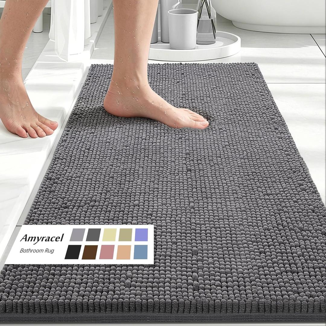 Amyracel Bathroom Rugs Mat 36x48, Thick Soft Quick Dry Absorbent Chenille Bath Rug, Rubber Back Non Slip Machine Washable Bath Mat for Bathroom Shower Tub Floor