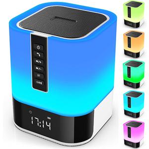 Hetyre Night Light Bluetooth Speaker, 5 in 1 Touch Control Bedside Lamp Dimmable Multi-Color Changing, Bedroom Alarm Clock, Best Birthday Gift Ideas for 10 11 12 13 14 Year Old Teenage Girls/ Boys