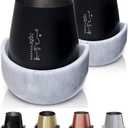 Gusto Nostro White Marble Wine Chiller for Glass and Stainless Steel Tumbler Set of 2 - Freezable Wine Glass Chiller Holder - Cool Set of Chillers and Stemless Metal Wine Tumblers for Home Bar (Black),Damage 1 Pcs