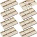 Highergo 8 Pcs Small Velvet Jewelry Trays Stackable Drawers Organizer Ring Earring Storage Trays, 8.3x4.7x1''(6 Grids)