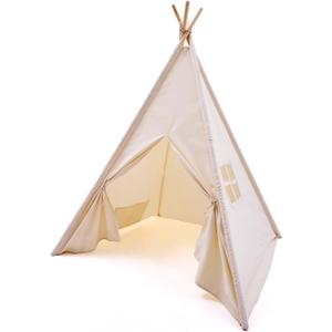 Kids Play Teepee Tent with Carry Bag 43 x 43 x 63 Inch, Natural Cotton Canvas + Pine Wood Frame