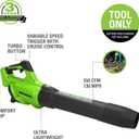 Greenworks 40V (130 MPH / 550 CFM / 75+ Compatible Tools) Cordless Brushless Axial Leaf Blower, Tool Only