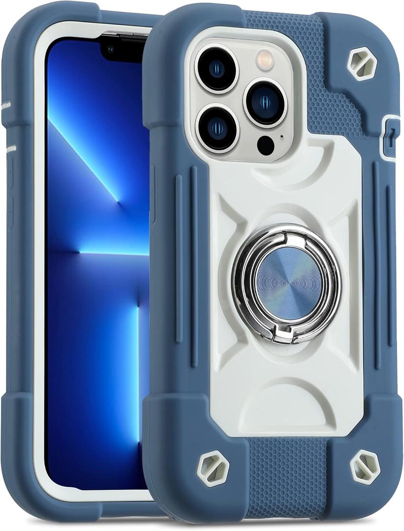 MARKILL Compatible with iPhone 13 Pro Max Case 6.7 Inch with Ring Stand, Heavy-Duty Military Grade Shockproof Phone Cover with Magnetic Car Mount for iPhone 13 Pro Max. (Dark Blue)