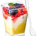 TOFLEN 50 Pack 5 oz Plastic Dessert Cups with Lids for Party, Mini Dessert Cups with Spoons Dessert Shooter Cups for Yogurt Parfait, Appetizer, Pudding, Fruit and Ice Cream