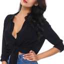 Womens Button Down Shirt Long Sleeve Button Up Shirt Ladies Work Blouses Loose Fit Tops (Black, S)