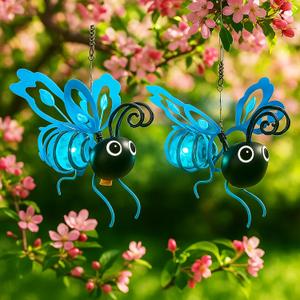 Solar Butterfly Lights Outdoor for Garden Hanging Metal Insect Light with Hook, Waterproof Butterfly Decorations for Yard, Patio & Lawn, Holiday Gifts for Women & Kids (Sky Blue-2PC)