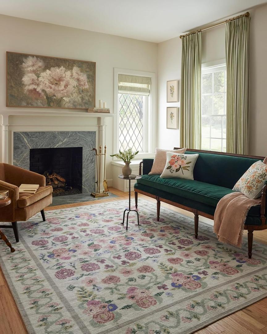Loloi Rifle Paper Co. Rosa Collection RSA-01 Ivory 7'-6" x 9'-6" Area Rug