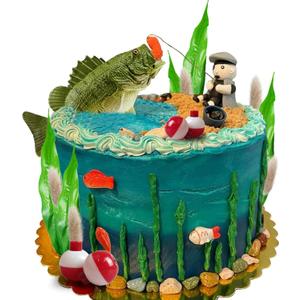 24PCS Gone Fishing Cake Topper Fisherman Fish Cake Decoration for Catching the Big One Birthday Theme Party Supplies