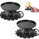 CoColemon Black Iron Pillar Candle Holders Set of 2, Pedestal Candles, 3.15 inches Pillar Candle Holder Plate (Black)