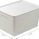 BINO | Plastic Storage Baskets with Lids, 33 Liter - 3 Pack, White | THE WOVEN COLLECTION | Storage Basket for Shelves | Woven Storage Baskets for Organizing Bins Pantry Shelf Organizer Container Bin