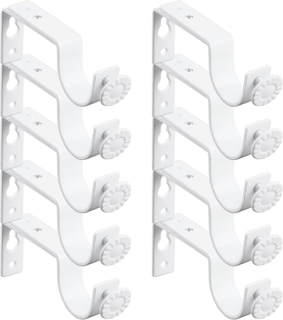 White Adjustable Curtain Rod Brackets 10 Pack Drapery Rod Bracket for Maximum 1 Inch Rod, Curtain Rod Holder, Curtain Hardware Brackets, Single Rod Bracket