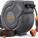 Retractable Garden Hose Reel 90 ft x 5/8 inch Automatic Slow Return 9 Sprayer Nozzle Any Length Lock Heavy Duty Wall-Mounted Hose Reels for Outside 180 Swivel UV Resistant