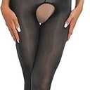 Women's Bodysuits Pantyhose Bodystocking Ultra Shimmery Stretch Toe to Bust Crotchless Body Stocking Lingerie (Black, One Size)  5 Pack