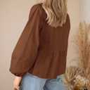 PRETTYGARDEN Women's Spring Fall Babydoll Peplum Blouse Shirt Puff Long Sleeve Bow Tie Front Trendy Cute Y2K Going Out Tops (Brown, L)