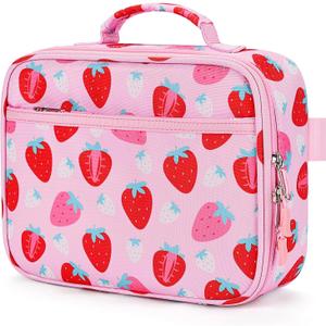 mibasies Kids Lunch Box for Girls Toddler, Insulated and Reusable Lunch Bag for School, Assorted Strawberry - Pink