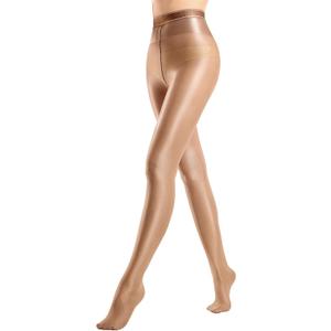 Shiny Pantyhose for Women Shimmer Dance Tights 70D Oil High Waist Stockings Jazz Tights (Large, Brown)