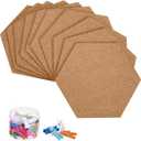 HBlife Hexagon Cork Board Tiles 10 Pack Self-Adhesive Corkboards for Wall Pin Board Decorative Bulletin Board for Office Home Kitchen with 50 Multi-Color Push Pins (Maximum Size8inch, Brown)