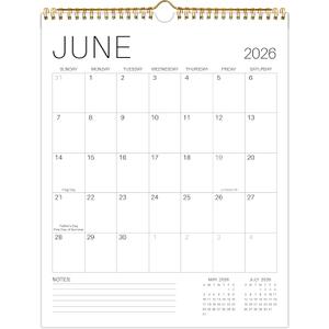 Wall Calendar 2026-2027, 19 Months from June 2026 to December 2027, 11.42" x 14.6", Calendar 2026-2027 with Twin-Wire Binding, Thick Paper, Holidays, Julian Dates Notes