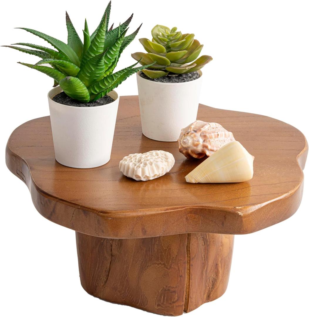 JOLLYMER 9" Live Edge Teak Wood Display Risers With Natural Edge Base – Versatile Teak Wood Pedestal Stand Display Stand Cake Stand, for Kitchen/ Bathroom Counter