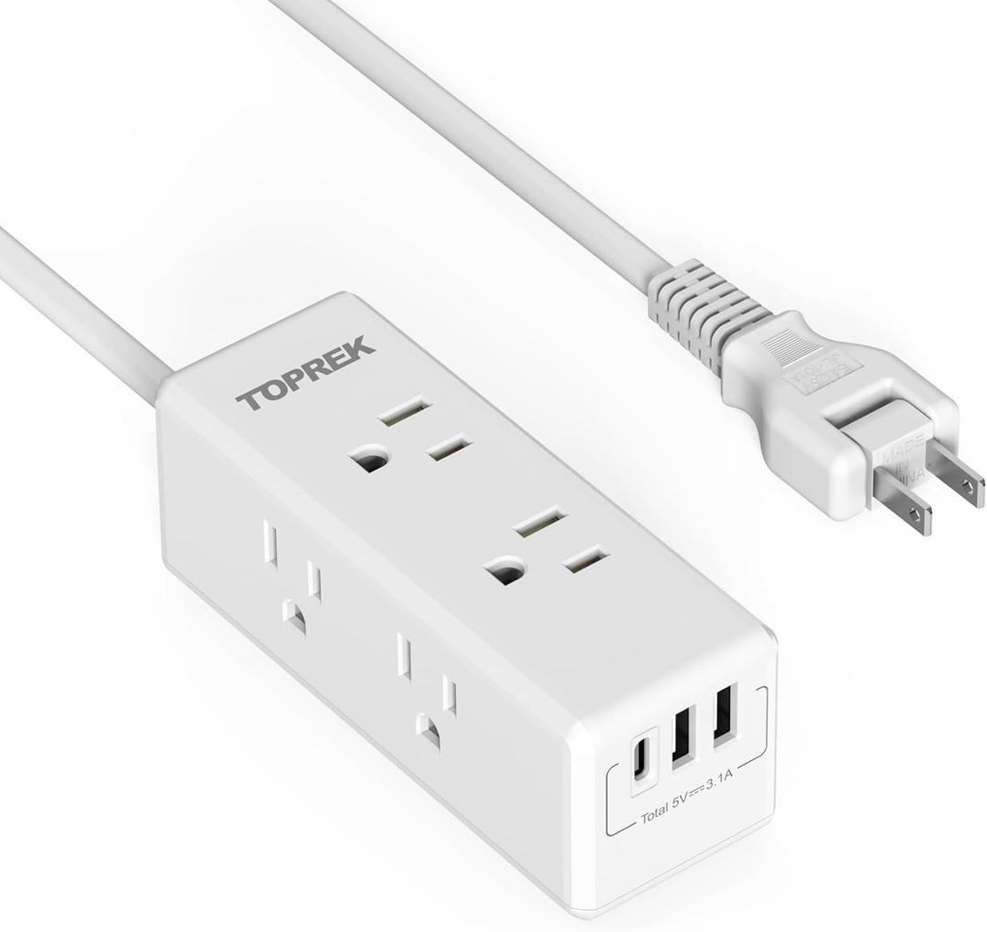 2 Prong Power Strip, TOPREK 2 Prong to 3 Prong Outlet Adapter, 1440J 2 Prong Surge Protector with 6 Outlets & 3 USB, 5FT 2 Prong Extension Cord with Swiveling Flat Plug, Ideal for Non-Grounded Outlet