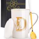 Letter D Personalized Initial Mugs with Flower, Letter D Personalized Coffee Mug, Customized Cool Letters Mugs for Women, Bridal Shower Gifts, Women's Initials Gifts Mug 14 OZ Matte White