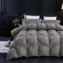 Three Geese Cal King Size Pinch Pleat Feather Down Fiber Comforter - All-Season Down Duvet Insert Fluffy Baffle Box Design with 8 Corner Loops for Warmth and Softness.