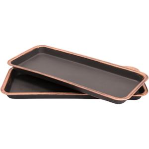 16" Decorative Rectangular Tray/Saucer (2 Pack) Fancy Trim Rustic/French Country Look, Planter Base for Indoor/Outdoor Decor Use. Long Lasting, Reusable Light Weight (16 inches, Copper)