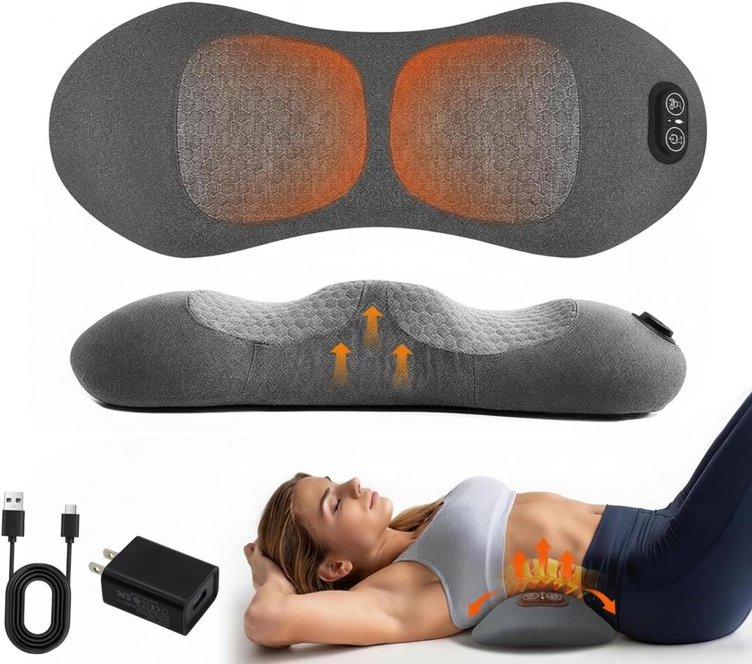 3 in 1 Back Massager, Electric Lumbar Support Pillow, Triple Fusion Back Massager for Pain Relief Deep Tissue, with Traction, Vibration & Heat and Against for Lower Backs&Spine Support (Black)