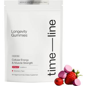 Timeline Mitopure Urolithin A Supplement Gummies - Clinically Proven Support for Healthy Aging Cellular Energy Muscle Strength and Longevity, BB August 2027