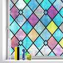 Window Film, Stained Glass Window Film Decorative Rainbow Window Privacy Film Heat Control Non Adhesive Glass Decals Stickers for Home Anti UV, Multicolor (35.4" X 78.7")
