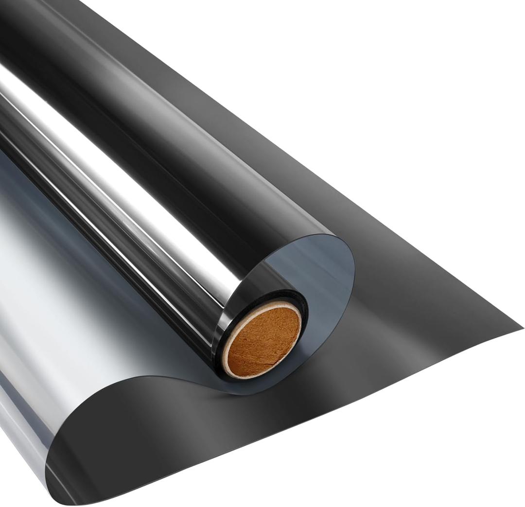KESPEN Window Film One Way Daytime Privacy Static Cling Sun Blocking Anti UV Reflective Window Tint for Home and Office, Black-Silver, 23.6 Inch X 13.1 Feet