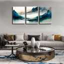 3Pcs Blue Watercolor Mountains Canvas Wall Art Teal Nature Wilderness Modern Ink painting Decor Pictures Abstract Smoke Forest Posters Prints for Bedroom Office Living Room Home Decoration (16L" x 12W")