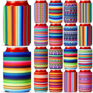 Nitial 16 Pcs Mexican Soda Cooler Sleeve Summer Neoprene Can Cover for 12 oz Beer Bottle Drink Sleeve Beverages Fiesta Party Decorations Cinco De Mayo Party Supplies (5.12 x 3.94'')