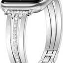 KOREDA Slim Gold Band Compatible for Apple Watch Band 38mm 40mm 41mm 42mm 44mm 45mm 46mm 49mm Series 11 10 9 8 7 SE Ultra Women, Thin Metal Dressy Jewelry Bracelet with Bling Diamond for iWatch Series 6/5/4/3/2/1 (Silver)