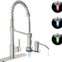 Kitchen Faucet with LED Light,Kitchen Faucet with Soap Dispenser,Faucet for Camper Farmhouse RV Kitchen Sink,Single Handle Stainless Steel Kitchen Sink Faucets with Pull Down Sprayer,Nickel Brushed