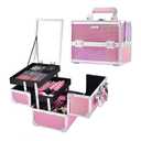 Joligrace Makeup Train Case Makeup Case Organizer Portable Cosmetic Box Storage with 2 Trays Mirror Locking Make Up Travel Case for Nail Kits Cosmetics Craft Traveling Makeup Box Mermaid Pink