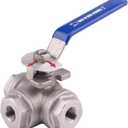 DERNORD 3-Way Ball Valve, L Mounting Pad, Stainless Steel 304 Female Type for Water, Oil, and Gas with Vinyl Locking Handle (1/4 Inch NPT)