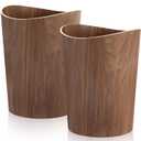 2 Pack 2.3 Gallons Wood Trash Can Wastebasket Natural Wood Round Wastebasket Small Trash Bin for Home, Office Under Desk, Kitchen, Bedroom, Den, Hotel, Room (Dark Wood,Wavy)