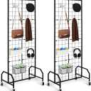 Gridwall Panel Display Stand，Freestanding Double-Sided Display Rack，Heavy-Duty Mobile Wire GridWall Display Rack，Easy disassembly，Ideal for Home, Retail, Trade Shows, Craft Display Stands (2Pcs)