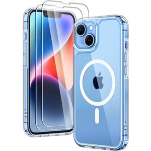 TAURI for iPhone 14 Plus Case, Compatible with MagSafe, with Screen Protectors, Not-Yellowing Military-Grade Protection, Shockproof Slim Magnetic Case for iPhone 14 Plus 6.7", Clear