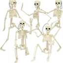 CAMIRUS 5PACK Halloween Skeleton Decorations, 16" Full Body Mini Skeletons with Poseable Joints for Yard, Garden, Lawn, Patio, Party Favors & Decor, 5pcs