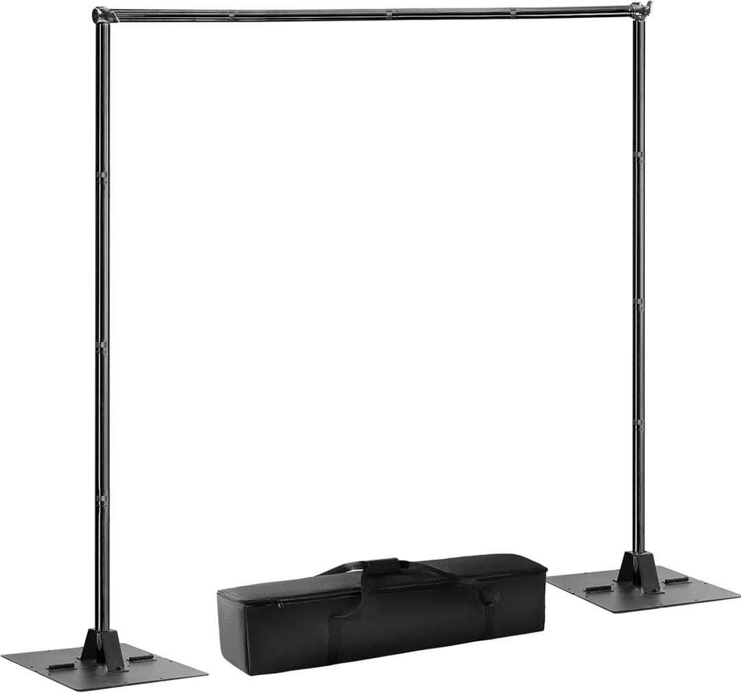 Backdrop Stand 10x10ft Adjustable Height/Width Photography Background Support Poles All-Metal Construction Backdrop Stand Heavy Duty Pipe and Drape Frame Kit for Party, Birthday, Wedding - Black