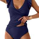 Tankini Swimsuit for Women Tummy Control Two Piece Bathing Suit Ruched Ruffle Swimwear Top with Bottom (XX-Large, Dark Blue)