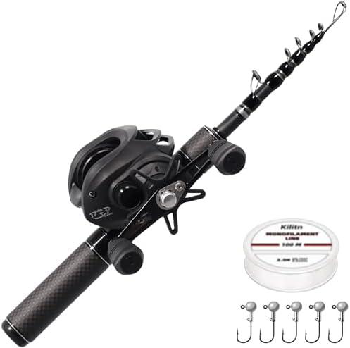 Kilitn Fishing Rod and Reel Combo, Graphite Telescopic Baitcaster Rod, Baitcast Reel Baitcasting Combo, with Lightweight Handle for Freshwater or Saltwater Fishing