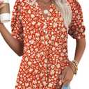 Kistore Womens Summer Short Sleeve Chiffon Blouses V Neck Button Tops Business Casual Work Shirts Red Apricot Floral S (S)