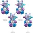 4 Sets Snow Party Balloons Stand Kit with Snowflake Foil Balloons Purple Blue Silver Party Balloon Centerpiece for Tables for Girl Princess Winter Wonderland Themed Birthday Baby Shower Decorations