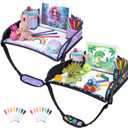 2Pcs Kids Travel Tray for Toddler Carseat, Road Trip Activities Essentials for Toddler, Kids Lap Desk Tray with Tablet Holder Stand Dry Erase Board (Dinosaur & Mermaid)