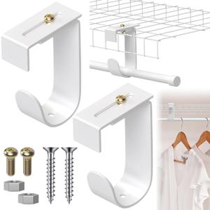 Hicarer 2 Pcs Closet Rod Support for Wire Shelf Adjustable Rod Bracket Metal Wall Mount Brackets for Hanging Clothes Laundry Room Shelves Closet Utility Storage, White