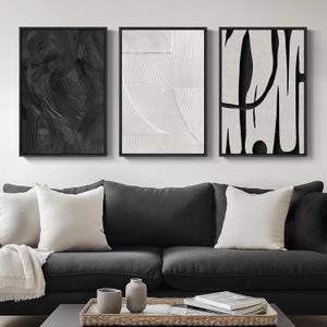 Framed Black and White Abstract Wall Art, 3 Piece Modern Canvas Prints Paintings Art for Walls, Minimalist Black White Abstract Pictures for Living Room Bedroom Dining Room Office Wall Decor 16x24 In, 16" W X 24" H X 3pcs