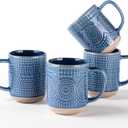 GBhome Large Coffee Mugs Set of 4, 16oz Handmade Stoneware Coffee Mugs Set with Large Handle for Cappuccino/Latte/Tea/Hot Cocoa, Dishwasher & Microwave Safe, Moonlight Blue